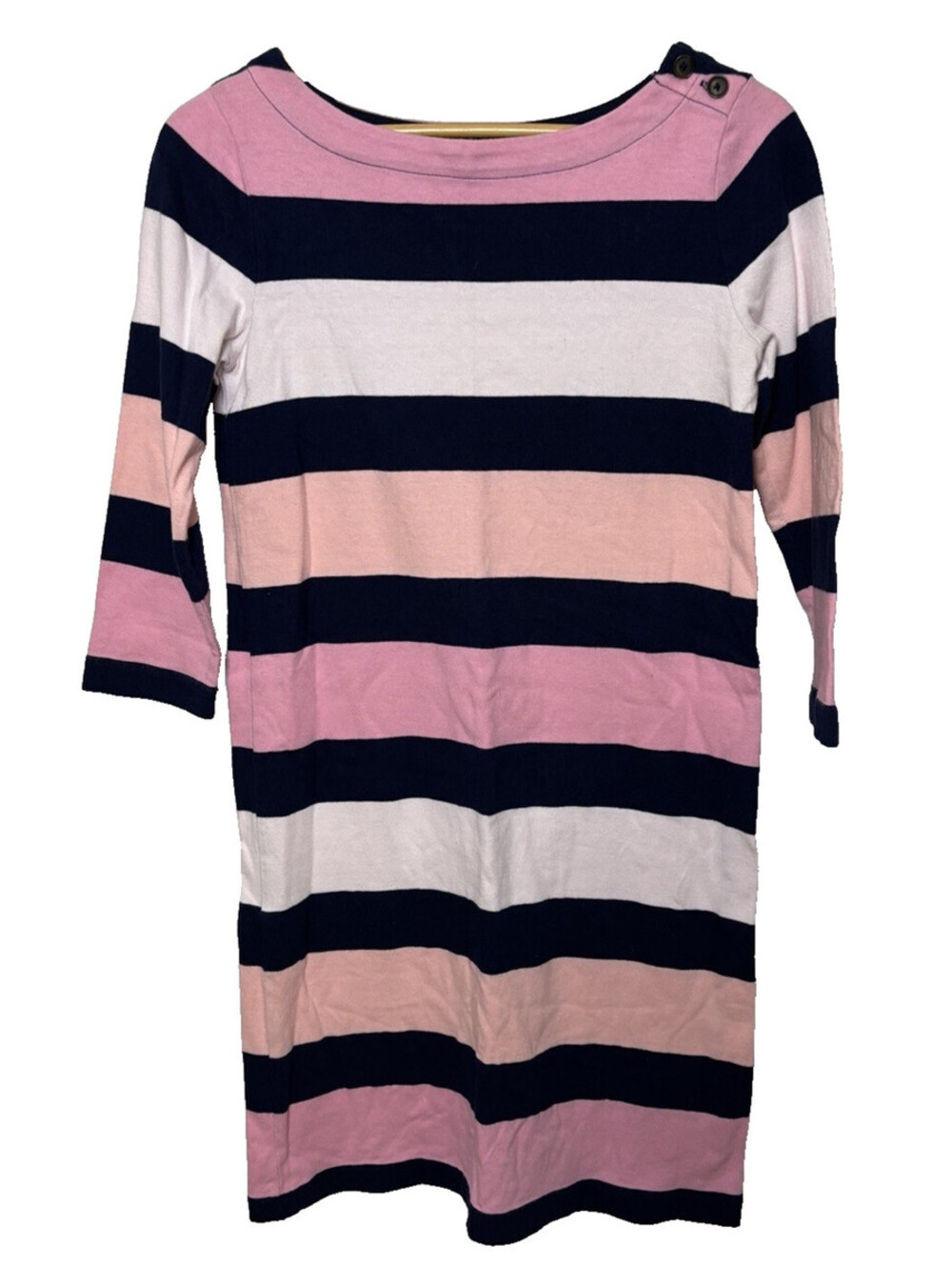 Lands' End Dress Striped Pink White Blue 3/4 Sleeve Cotton Casual XS 2-4